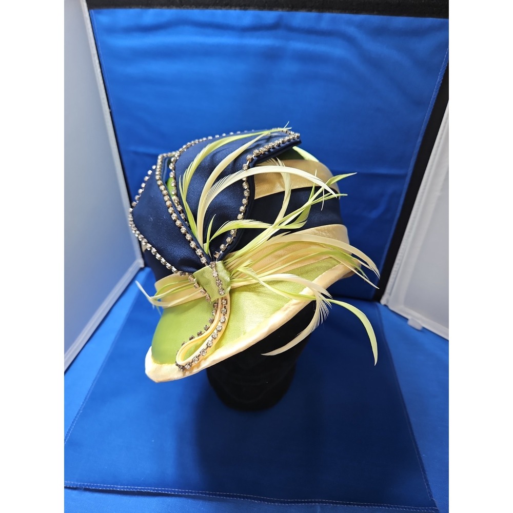 VTG Church Derby Hat Bucket 1920s Flapper Style Big Bow Rhinestones Fascinator